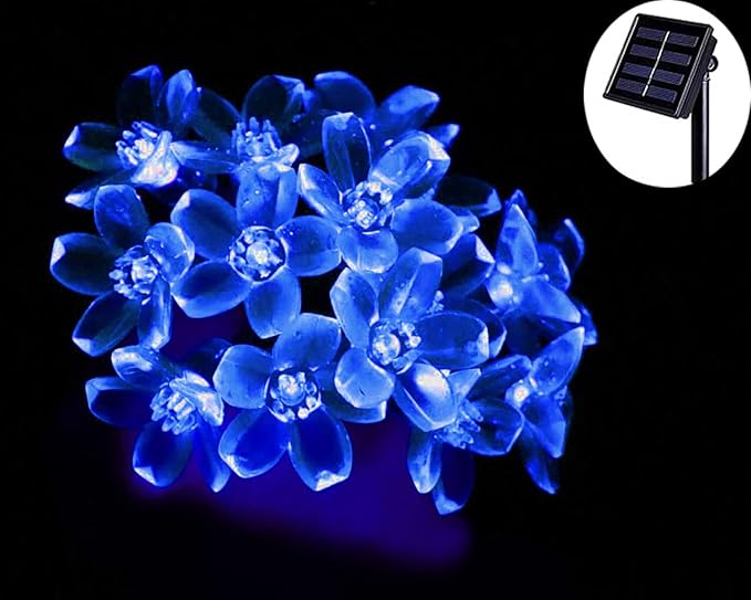 SEMILITS Outdoor Solar String Lights 50LED Flower Shaped Solar Fairy Lights for Christmas Garden Decoration Blue