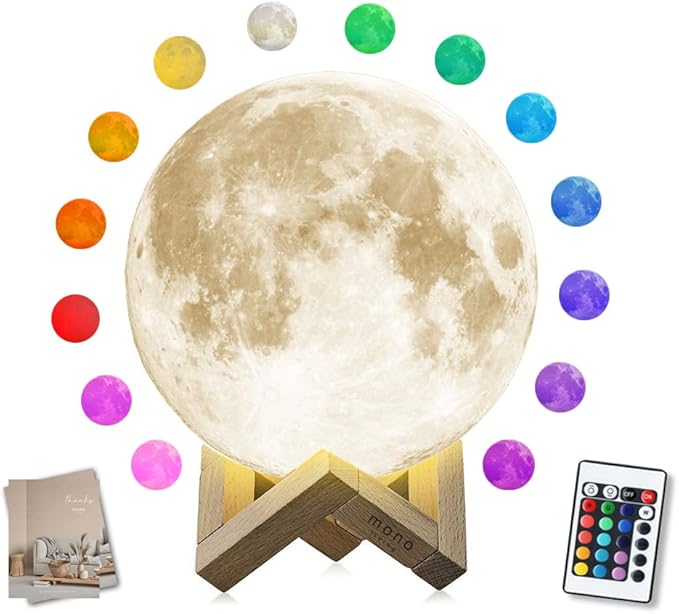 5.9 Inch Moon Lamp for Adults - 16 Color LED Light Up Moon Ball, Large Realistic 3D Night Light with Remote & Timer - Unique Thanksgiving & Christmas Gifts