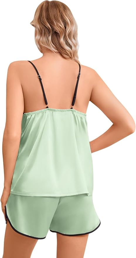 Girls & Women Silk Pajamas Set Satin Camisole Sleepwear 2 Piece Pjs, 3 Years - Women XXL