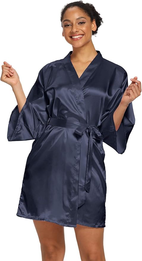 Women's Satin Robes Floral Bridesmaid Robes Short Silk Kimonos Sleepwear