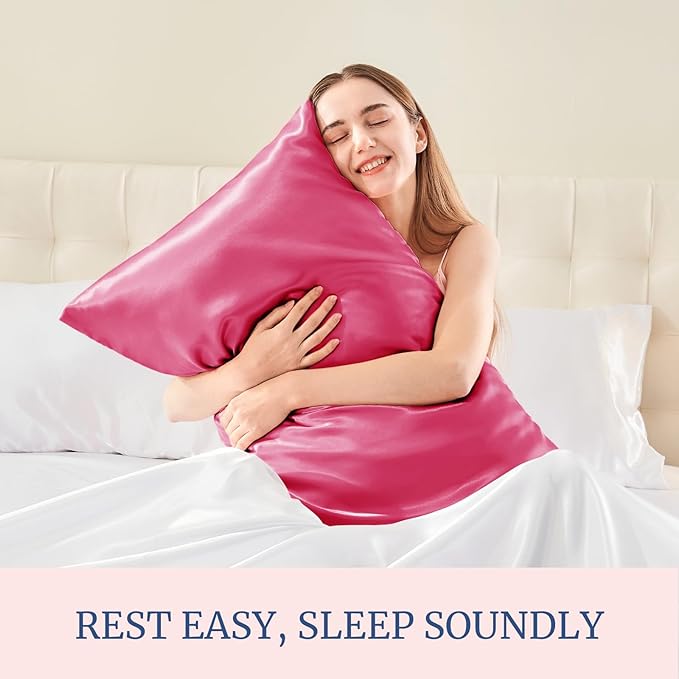 BEDELITE Satin Pillowcase for Hair and Skin, Super Soft and Cooling Similar to Silk Pillow Cases 2 Pack with Envelope Closure, Gift for Women Men(20"x30" Queen Size, Hot Pink)
