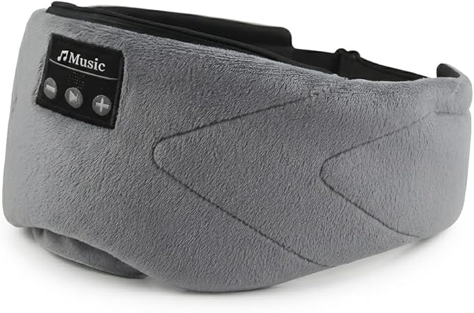 Sleepals Bluetooth Sleep Mask with 24 Built-in White Noise Sounds, Ultra-Slim Headphones for Side Sleepers, 100% Light Blockout 3D Eye Mask, Washable Fleece Sleep Headphones (Gray)