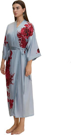 Kihnop Women's Floral Long Kimono Robe Long Satin Robe Long Silk Robe Ladies Kimonos Silky Bathrobe Cover Up, One Size