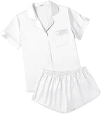 Ekouaer Womens Silk Satin Pajamas Set Short Sleeve Sleepwear Button Down Loungewear 2 Piece Pjs Shorts Set S-5X Plus Size