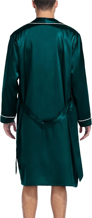 SWOMOG Men's Satin Robe Silky Kimono Bathrobe with Shorts Set Lightweight Soft Loungewear Nightwear