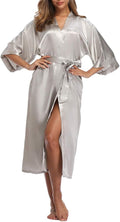Women's Silk Robes Soft Long Satin Kimono Bathrobe Bride Bridesmaid Wedding Party Robes Sexy Sleepwear with Pockets