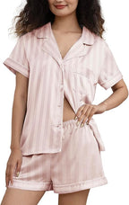 WJing Yi Jia Womens Silk Satin Pajamas Loungewear Two-Piece Sleepwear Button-Down Floral Pj Set XS-4XL