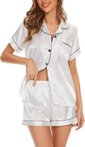 Women's Silk Pajama Set Short Sleeve Sleepwear Satin Button Down Pj Tops and Shorts 2 Piece Loungewear