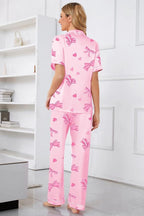 Umeyda Girls Womens Pajamas Set, Satin Silky Button Down Loungewear 2 Piece Short Sleeve Pants PJS Sets for Mommy Kids