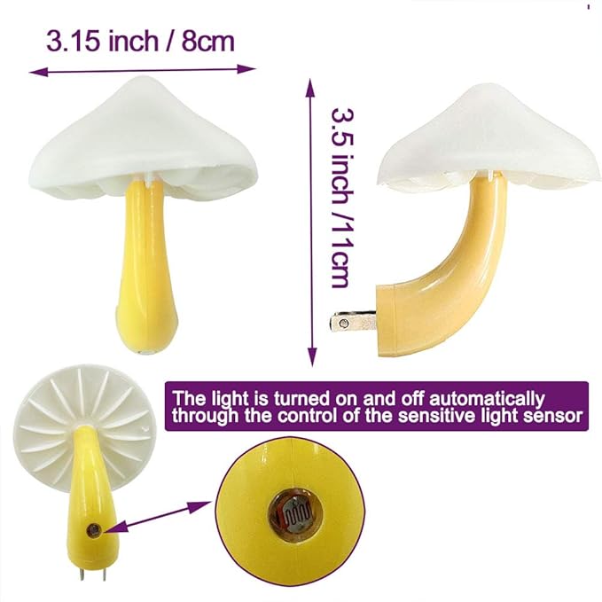 [ 2 Pack LED Mushroom Night Light Lamp with Dusk to Dawn Sensor,Plug in LED Bed Cute Mushroom Nightlight Night lamp Wall Light Baby Night Lights for Kids Children (Colorful)