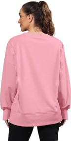 Nirovien Womens Oversized Crewneck Sweatshirt Side Slit Long Sleeve Pullover Slouchy Fit Tops