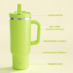 ENCOOL 40 oz Tumbler with Handle and Straw: Stainless Steel Insulated Tumbler Keeps Cold for 24 Hours, Leakproof Travel Cup Fits in Cup Holder and BPA-Free,Sharp Green