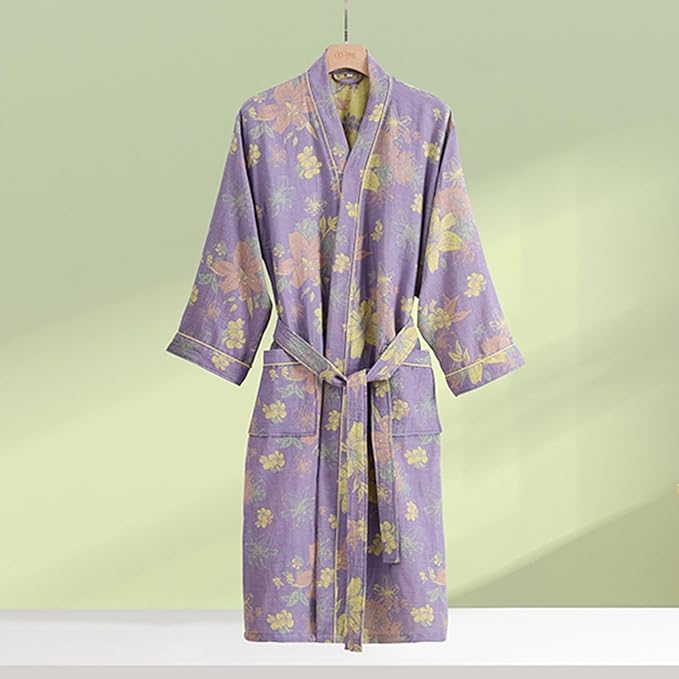 Womens Boho Floral Print Robe Lightweight Short Sleeve Bathrobe Soft Kimono Robes V-neck Loungewear with Pockets