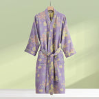 Womens Boho Floral Print Robe Lightweight Short Sleeve Bathrobe Soft Kimono Robes V-neck Loungewear with Pockets