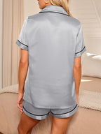 LILLUSORY Silk Satin Pajama Set for Women 2 Piece Lounge Pjs Winter Matching Summer Sleepwear Button Down Shirt Shorts