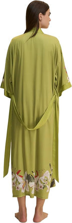 Kihnop Women's Floral Long Kimono Robe Long Satin Robe Long Silk Robe Ladies Kimonos Silky Bathrobe Cover Up, One Size