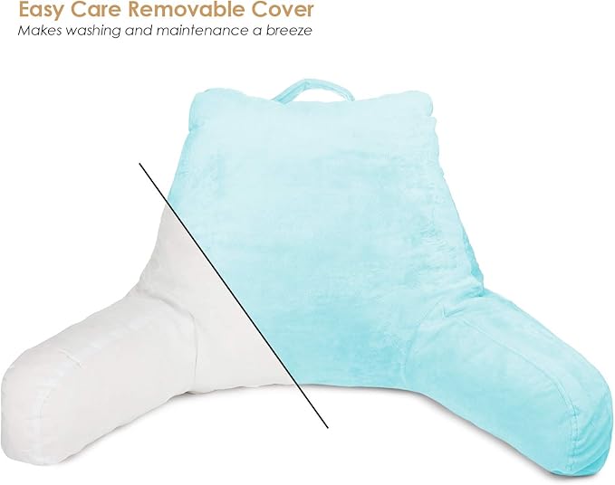 Clara Clark Reading Pillow for Kids & Teens with Shredded Memory Foam, Backrest Pillows for Reading, Watching, and Gaming, Use on The Couch, Bed, or Floor Adjustable Support, Washable Cover Light Blue
