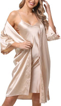Women's Satin Robe Sets 2 Piece Nightgown Silk Pajama Sexy Floral Lingerie Lace Cami Sleepwear Night Robes