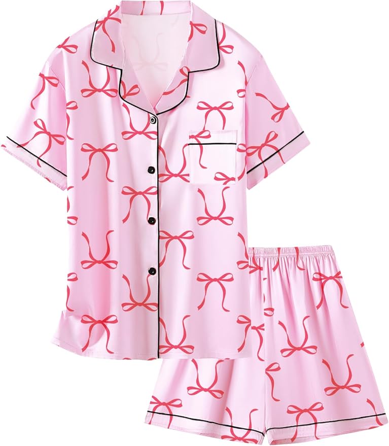 Girls & Womens Satin Pajamas Set, Silk Button-Down Sleepwear 2 Piece Nightwear, 3 Years - Women XXL