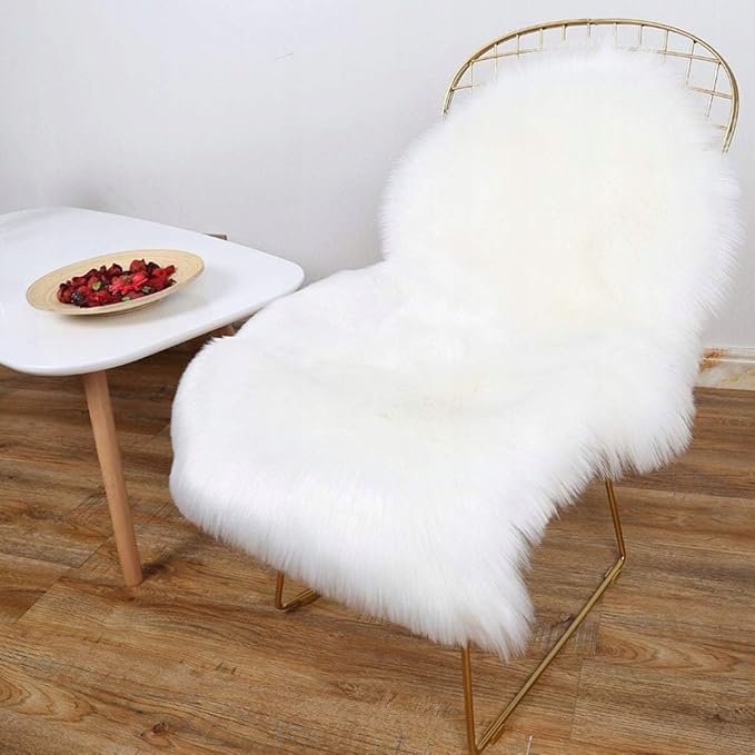 STP GOODS Faux Sheepskin Fur Rug, Fluffy Sheepskin Bedside Rugs, Bedside Rugs (White Rug (60 х 130 cm))