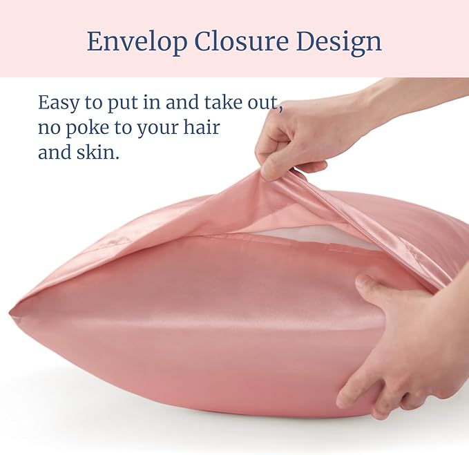 BEDELITE Satin Pillowcase for Hair and Skin, Super Soft and Cooling Similar to Silk Pillow Cases 2 Pack with Envelope Closure, Gift for Women Men(20"x40" King Size, Rose Pink)
