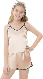 Girls & Women Silk Pajamas Set Satin Camisole Sleepwear 2 Piece Pjs, 3 Years - Women XXL