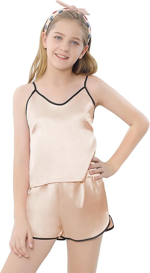 Girls & Women Silk Pajamas Set Satin Camisole Sleepwear 2 Piece Pjs, 3 Years - Women XXL