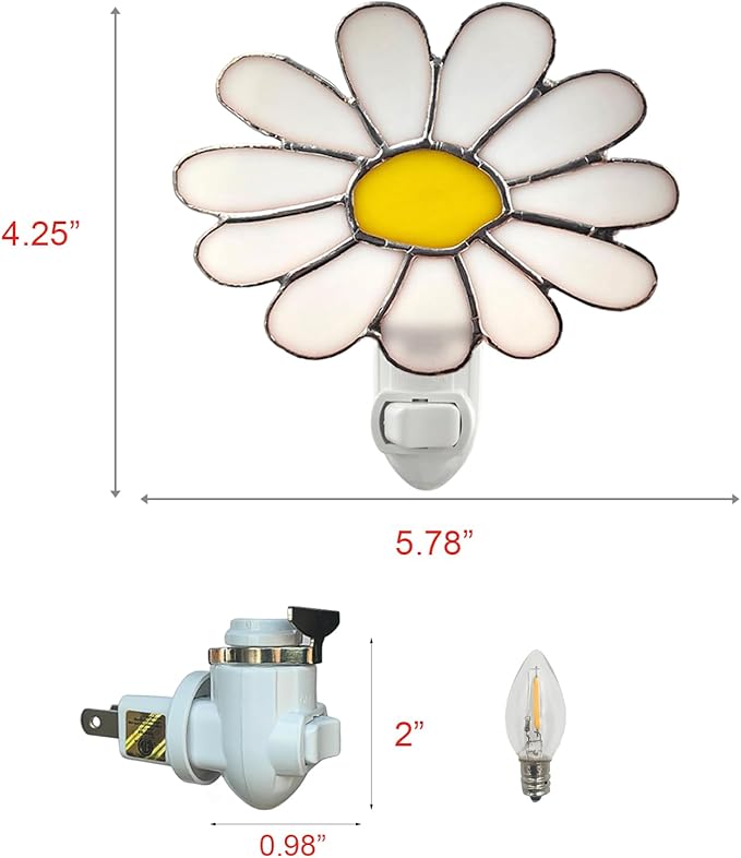 CHEZBABY Stained Glass Night Light Plug into Wall Lamp Decorative Accent Nightlight for Hallway Bedroom Bathroom Kitchen Home Décor(Daisy)
