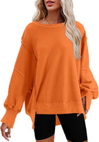 Nirovien Womens Oversized Crewneck Sweatshirt Side Slit Long Sleeve Pullover Slouchy Fit Tops
