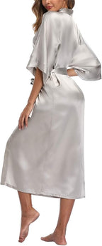 Women's Silk Robes Soft Long Satin Kimono Bathrobe Bride Bridesmaid Wedding Party Robes Sexy Sleepwear with Pockets