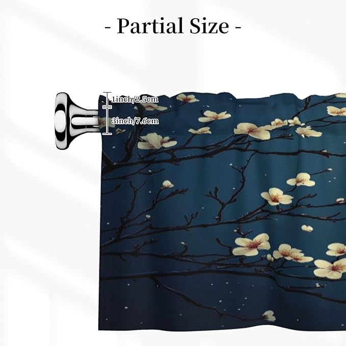 Full Moon Night with Cherry Blossoms Curtain Valance Peach Skin Velvet Printed Window Valance with Rod Pocket Light Filtering for Kitchen Bathroom 54x18in