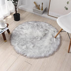 Faux Fur Round Area Rug Soft Fuzzy Carpet Fluffy Plush Mat Home Floor Decoration for Bedroom Living Room Bedside White with Black 23.6inch