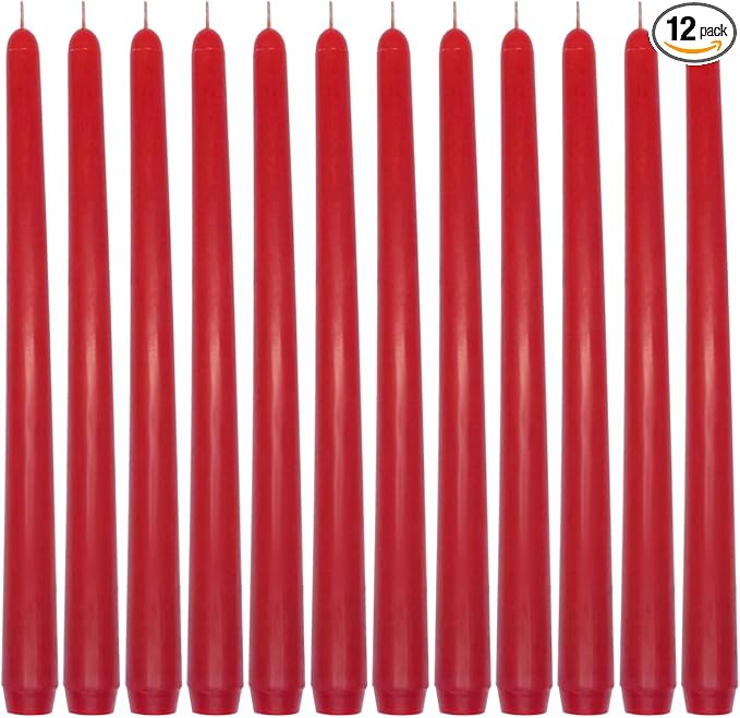 12-Pack Red Taper Candles, 10 Inch Unscented Dripless Candlesticks, Long-Lasting Burn Time of 7-8 Hours, Perfect for Christmas Home Décor Wedding Dinner