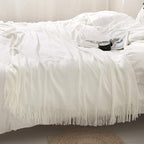 Homiest Decorative Knitted Throw with Fringe, Lightweight Acrylic Knit Blanket, Soft & Cozy Tassel Blanket for Couch, Sofa, Bed (Ivory White, 60 x 80 Inch)
