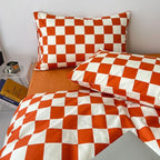 CLOTHKNOW Orange Beige Plaid Full Size Comforter Set 3Pcs Grid Bedding Comforter Sets Terracotta Checker Comforter with 2 x Pillow Cases