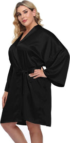 Women's Plus Size Satin Kimono Robes Short Silk Bathrobe Bridesmaid Wedding Party Nightgown Sleepwear