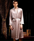 Men's 100% Mulberry Silk Long Robe Kimono Paisley Print Bath Robe, Heavy Silk 19 Momme Dressing Gown