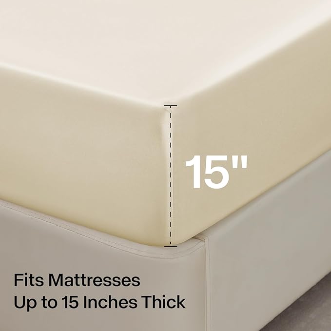BEDELITE Satin Sheets Twin Size Bed Set, Luxury Soft Beige Silky Sheets for Hair and Skin, Similar to Silk Bed Sheets Set 3 Pieces with 1 Deep Pocket Fitted Sheet, 1 Flat Sheet, and 1 Pillowcase