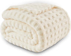 NEWCOSPLAY Super Soft Throw Blanket Ivory Premium Silky Flannel Fleece 3D Waffle Checkered Lightweight Bed Blanket All Season Use (Ivory, Throw(50"x70"))