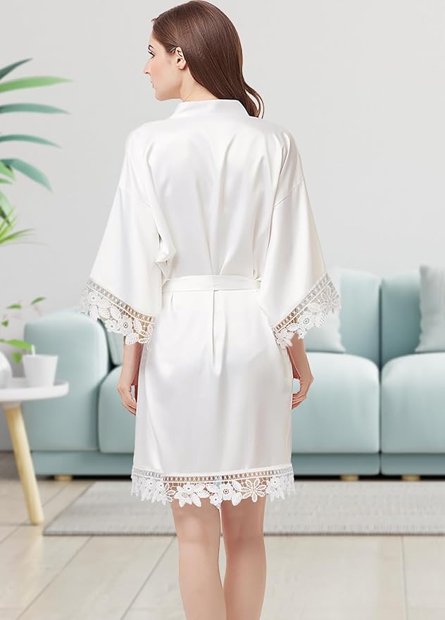 Silk Robes for Womens 2Pcs Satin Robe Kimonos Bridesmaid Bride Lace Bathrobes Sleepwear Bridal Silky Loungewear Wedding Robes