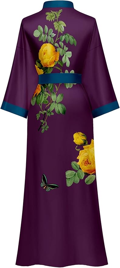 Kihnop Women's Floral Long Kimono Robe Long Satin Robe Long Silk Robe Ladies Kimonos Silky Bathrobe Cover Up, One Size