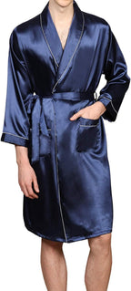 Mens Satin Robe,Silk Long Sleeve House Kimono Bathrobe,Soft Loungewear Dragon Robe