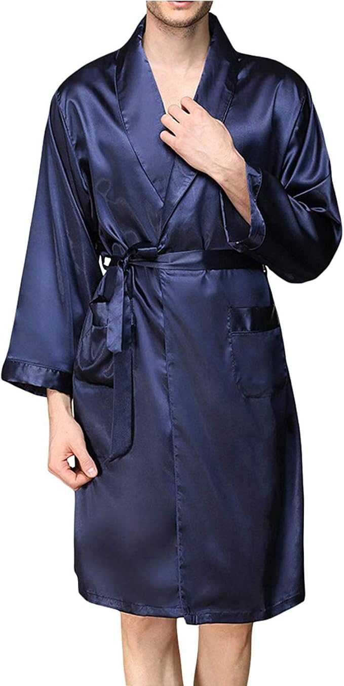 Mens Satin Robe,Silk Long Sleeve House Kimono Bathrobe,Soft Loungewear Dragon Robe