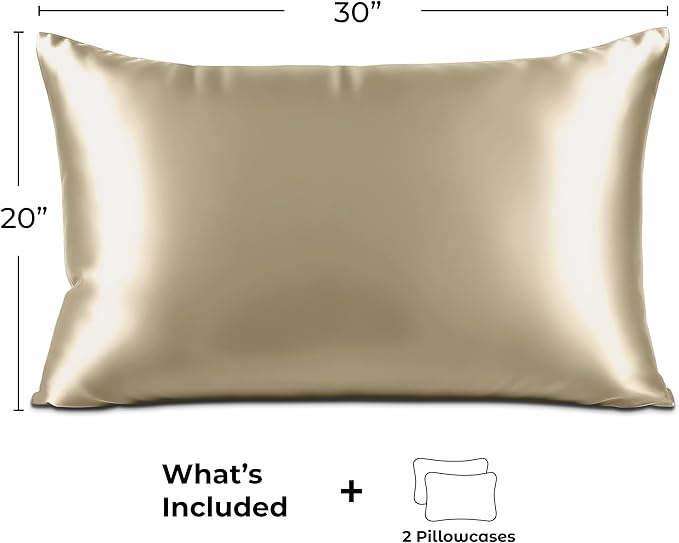Satin Pillowcase 2 Pack - Queen Size (20"x30", Champagne Gold) - Silky Pillow Cases for Hair and Skin - Satin Pillow Covers with Envelope Closure - Extra Soft Premium Microfiber