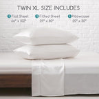 MR&HM Satin Bed Sheets, Twin XL Size Sheets Set, 3 Pcs Silky Bedding Set with 15 Inches Deep Pocket for Mattress (Twin XL, Ivory)