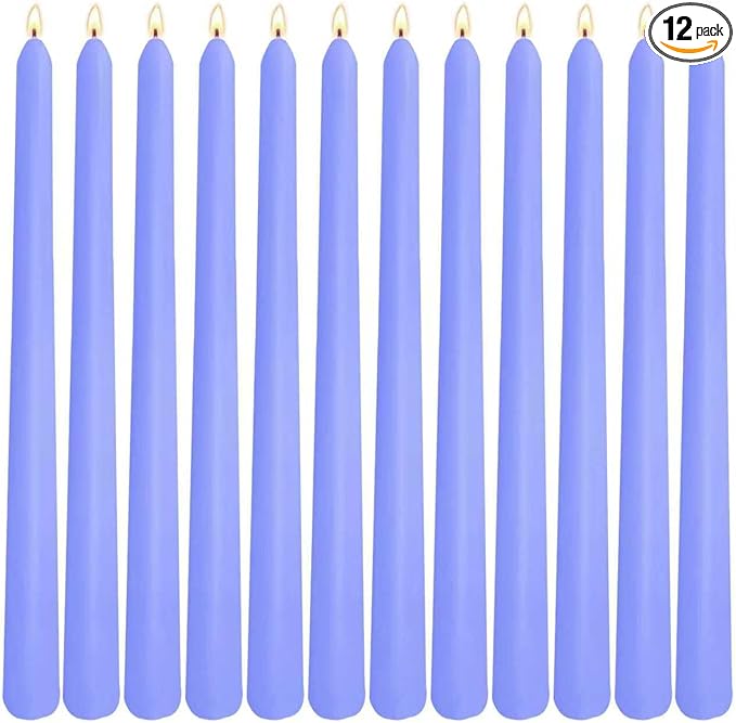 12-Pack Soft Lavender Purple Taper Candles, 10 Inch Unscented Dripless Candlesticks, Long-Lasting Burn Time of 6-7 Hours, Perfect for Home Décor, Weddings, and Events