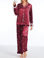SWOMOG Womens Silk Satin Pajamas Set Long Sleeve Button Down Sleepwear 2 Piece Lounge Set Pj Set XS-3XL