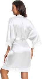 Kihnop Women's Satin Robe Silk Robe Lace Bridal Robes for Bride Bridesmaid Robes Silky Bathrobe Getting Ready Sleepwear