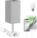 Ambimall Touch Control Table Lamp with USB A+C Charging Ports - 3 Way Touch Lamps Bedside, Nightstand Lamp for Bedrooms Living Room Nursery, LED Bulb Included(Grey Shade)