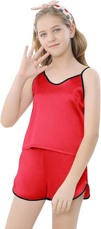 Girls & Women Silk Pajamas Set Satin Camisole Sleepwear 2 Piece Pjs, 3 Years - Women XXL